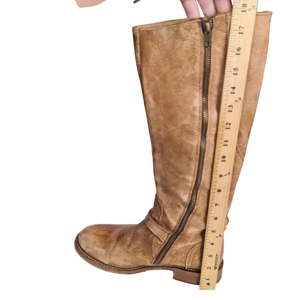 Bed Stu Cobbler Tan Leather Knee High Tall Moto Riding Boots 10 Distressed Zip - Picture 8 of 16